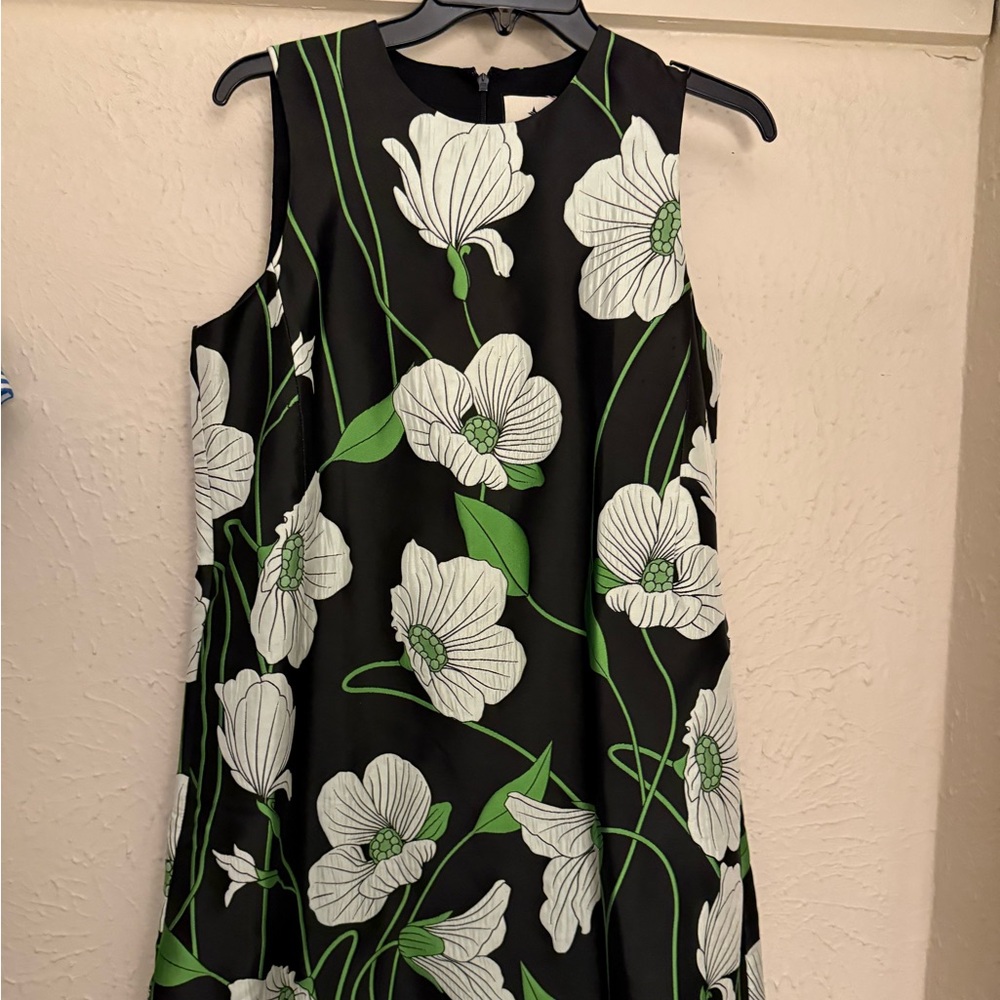 Tuckernuck Black Midi Dress with White Floral and Green Leaves - Picture 4 of 4
